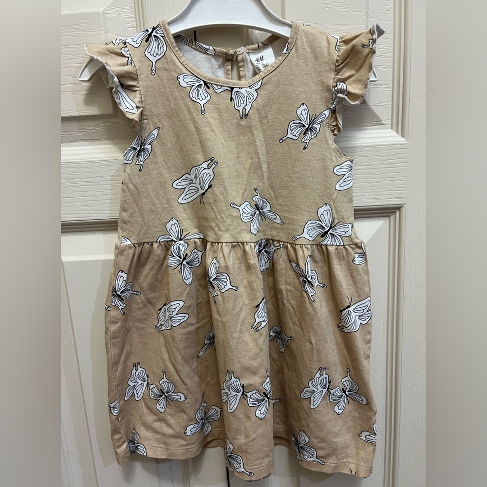 4/$20H&M Toddler Butterfly Print Beige Dress 2T